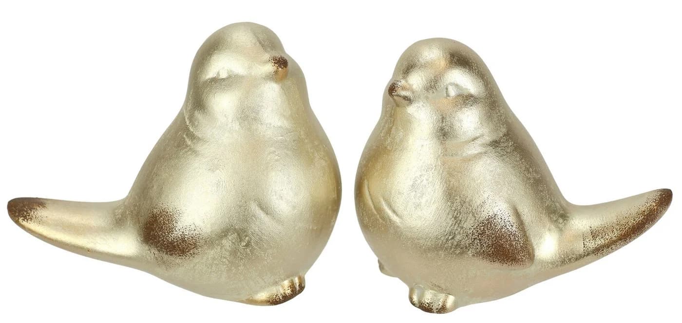 I.GE.A. Dekofigur Vogel aus Keramik Gold 2er Set - Bild 2