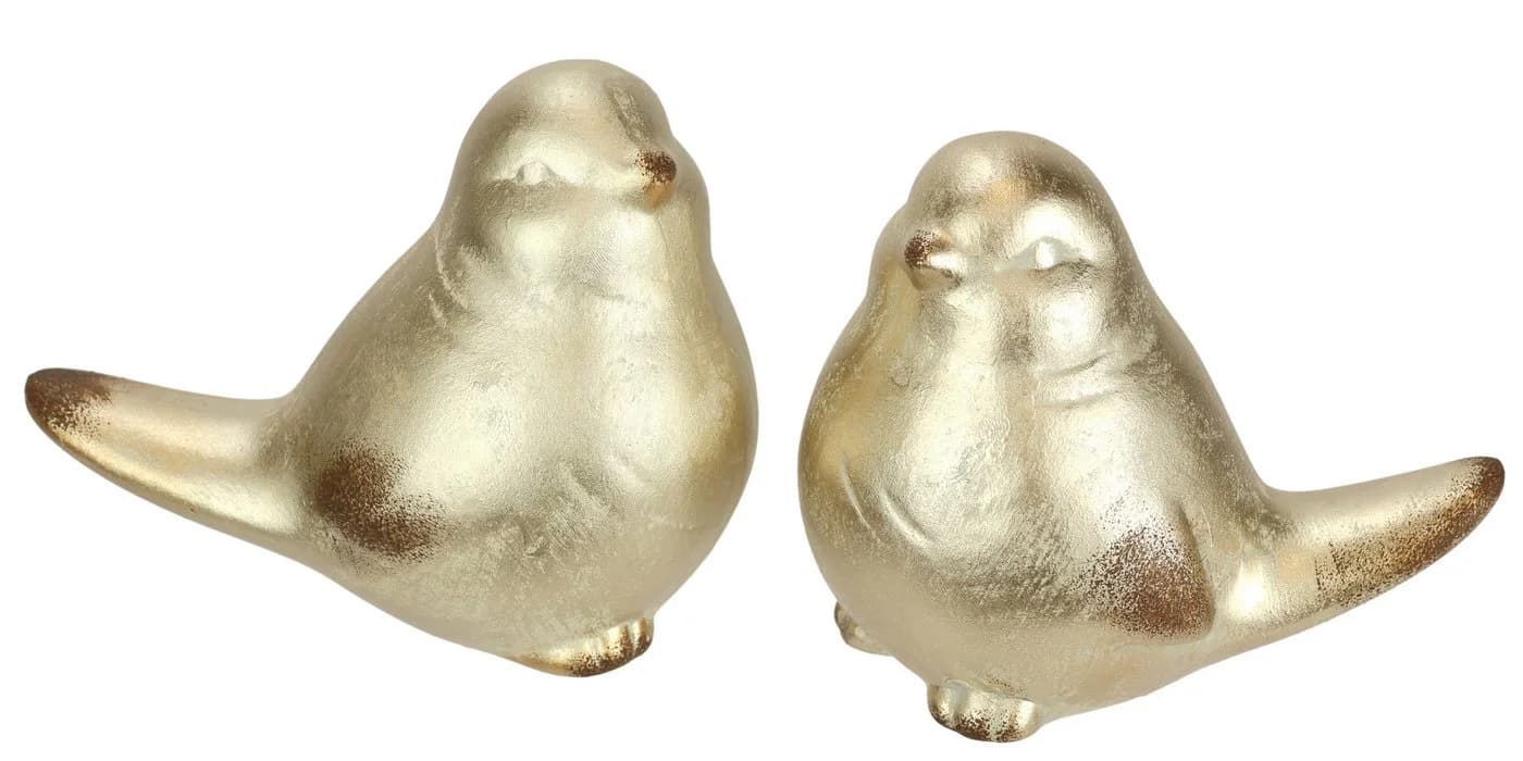 I.GE.A. Dekofigur Vogel aus Keramik Gold 2er Set - Bild 4
