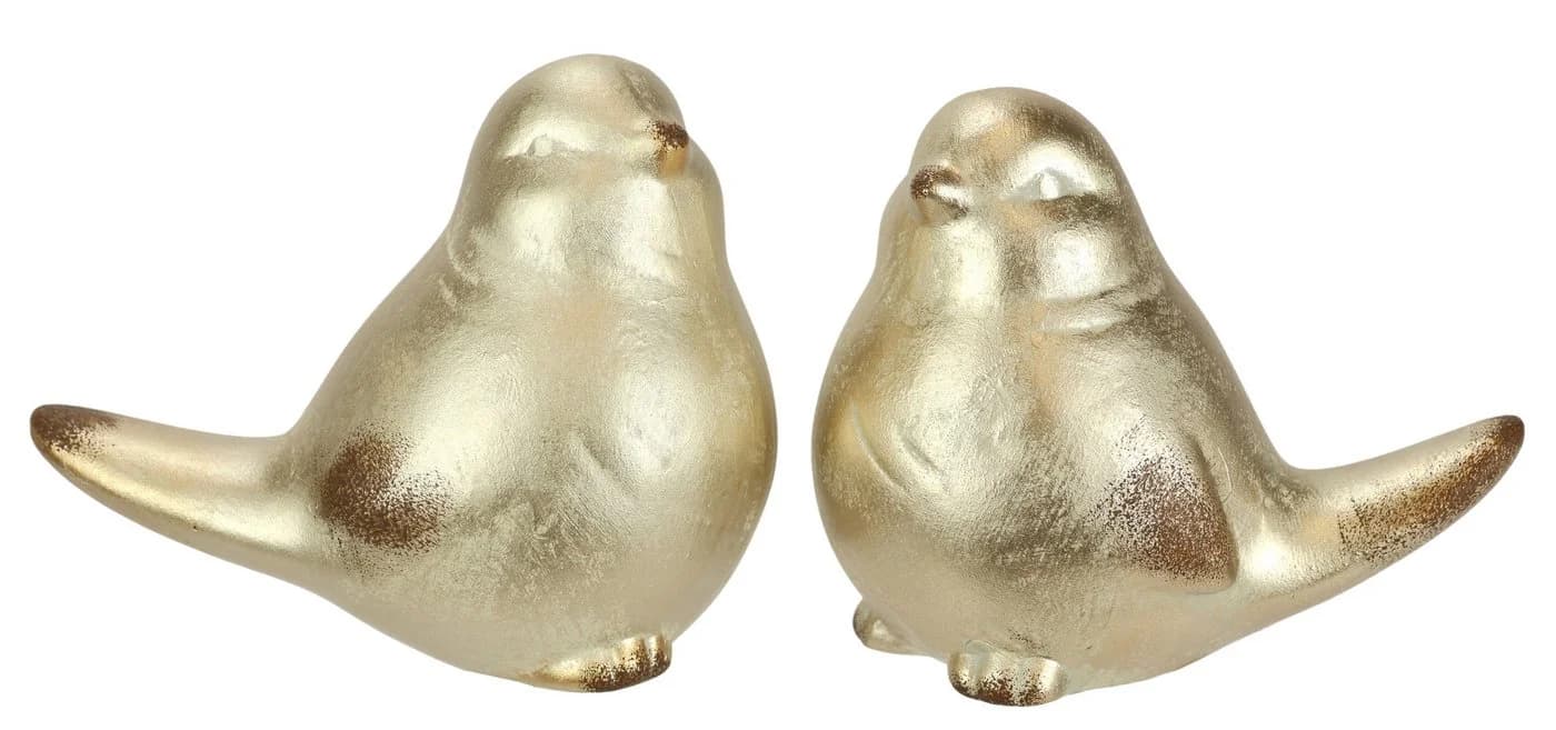 I.GE.A. Dekofigur Vogel aus Keramik Gold 2er Set - Bild 5