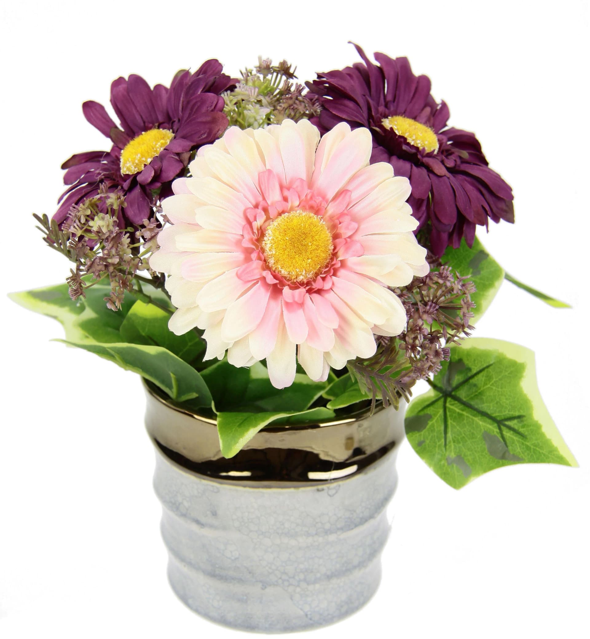 I.GE.A. Kunstblume Gerbera Arrangement im Keramiktopf Burgund