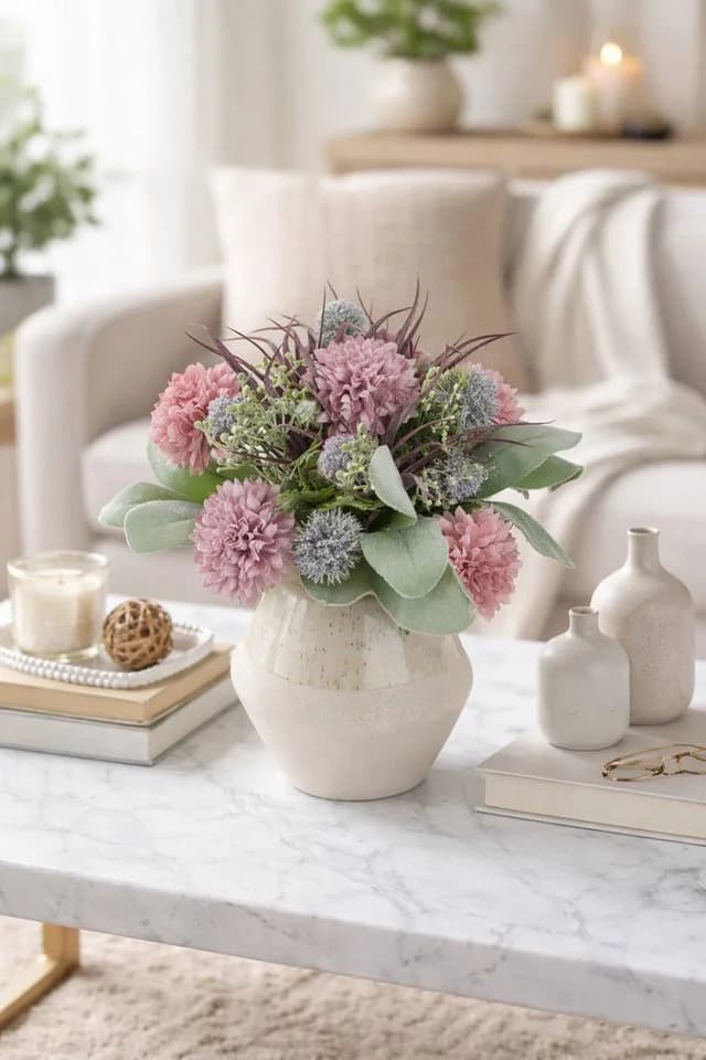 I.GE.A. Kunstblume Gesteck Dahlien Allium Rosa Keramikvase