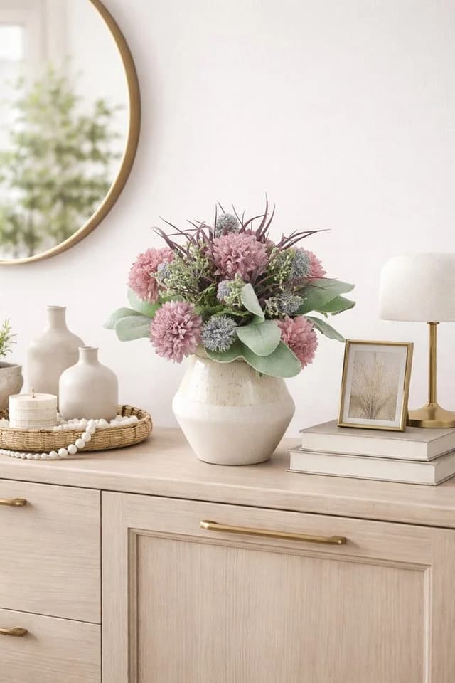 I.GE.A. Kunstblume Gesteck Dahlien Allium Rosa Keramikvase - Bild 3