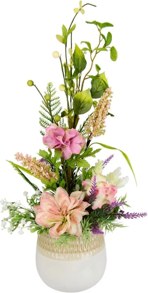 I.GE.A. Kunstblumengesteck Hortensien Dahlien Rosa Keramiktopf