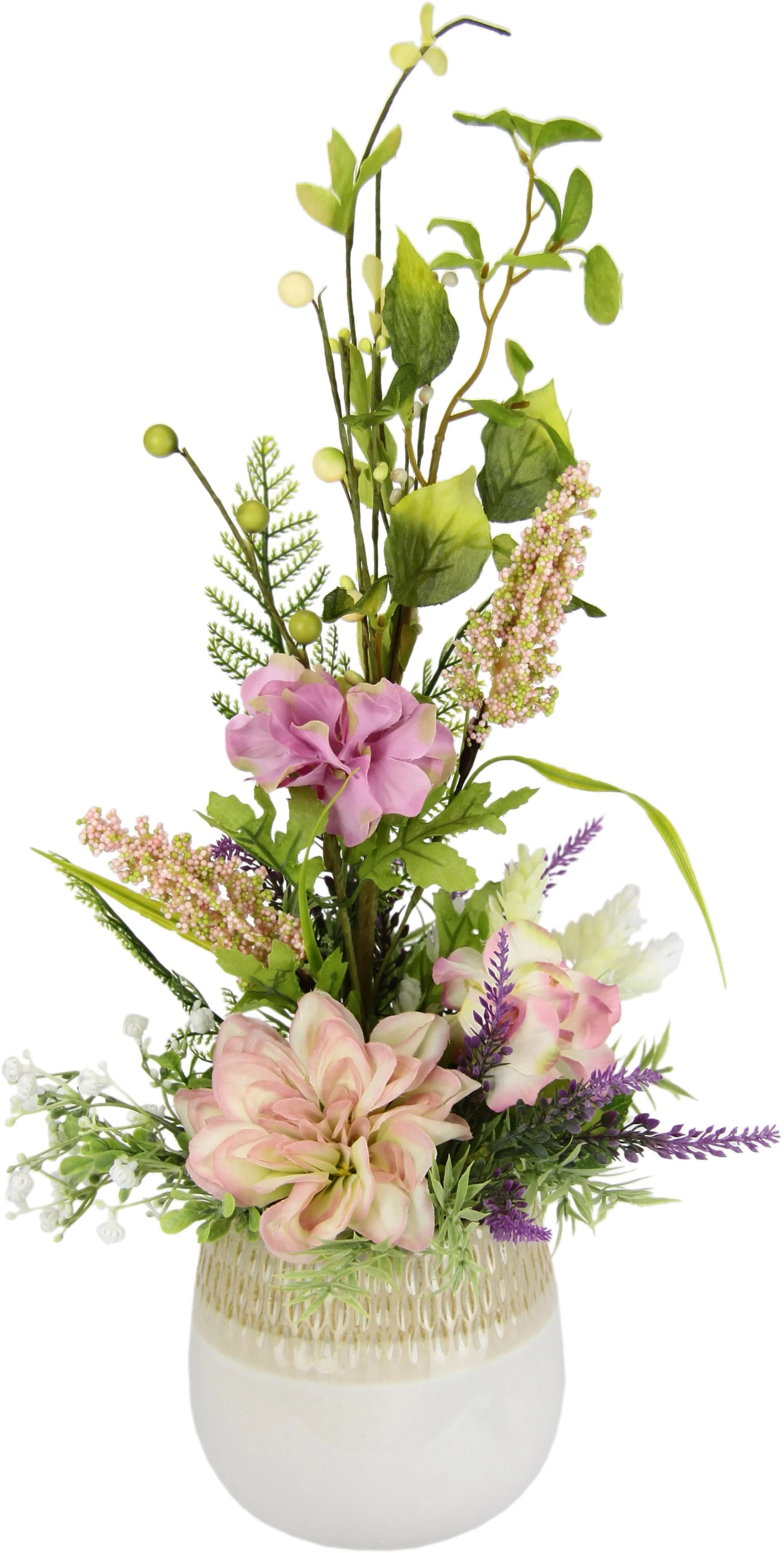 I.GE.A. Kunstblumengesteck Hortensien Dahlien Rosa Keramiktopf - Bild 2