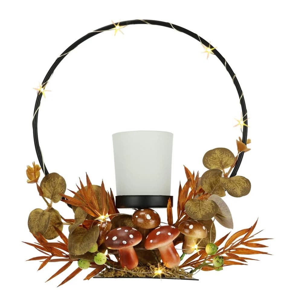 I.GE.A. Teelichthalter mit LED-Licht und Herbst-Arrangement Braun Glas Metall - Bild 2