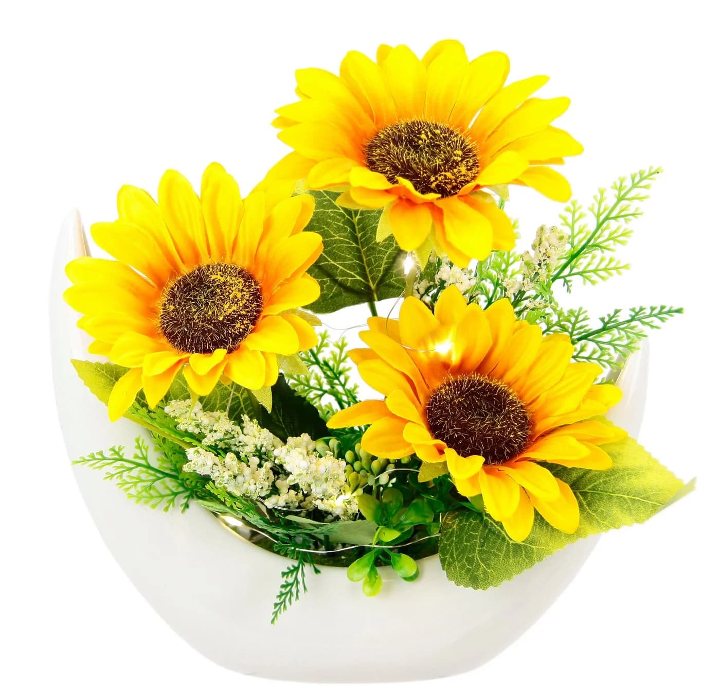 I.GE.A. Kunstblumen-Gesteck Sonnenblumen mit LED-Licht in Keramikschale - Bild 2
