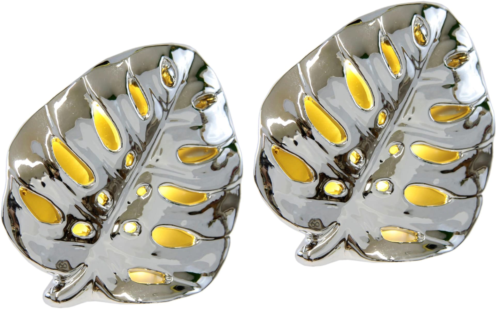 I.GE.A. LED-Dekofigur Blatt Keramik Silber 2er Set