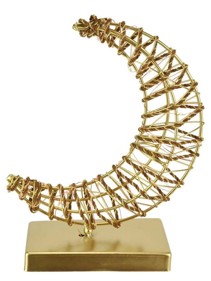 I.GE.A. LED-Dekofigur Mond Gold Metall Warmweiß Timer Batteriebetrieb - Bild 2
