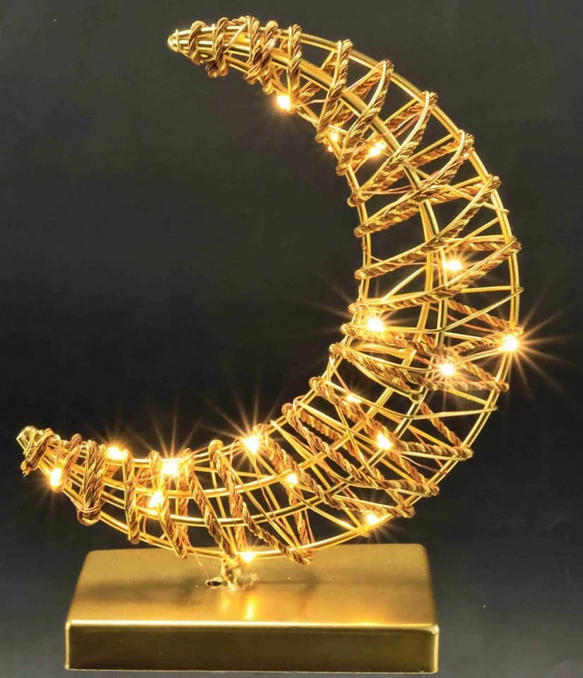 I.GE.A. LED-Dekofigur Mond Gold Metall Warmweiß Timer Batteriebetrieb - Bild 4