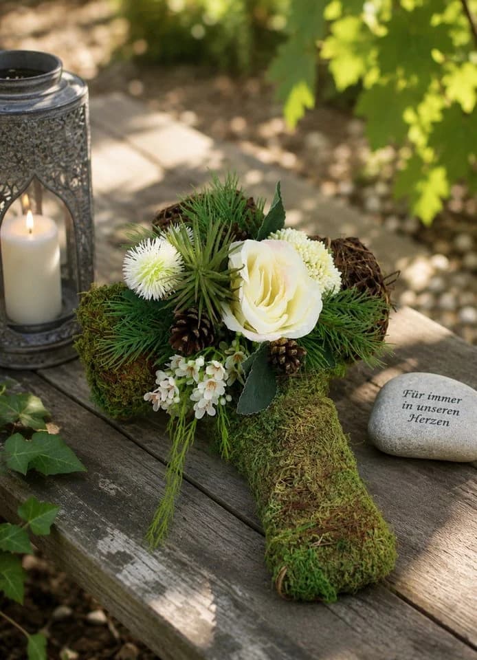 OTTO home Kunstblumenkreuz mit Rosen, Zapfen & Ziergrün, Höhe 11 cm