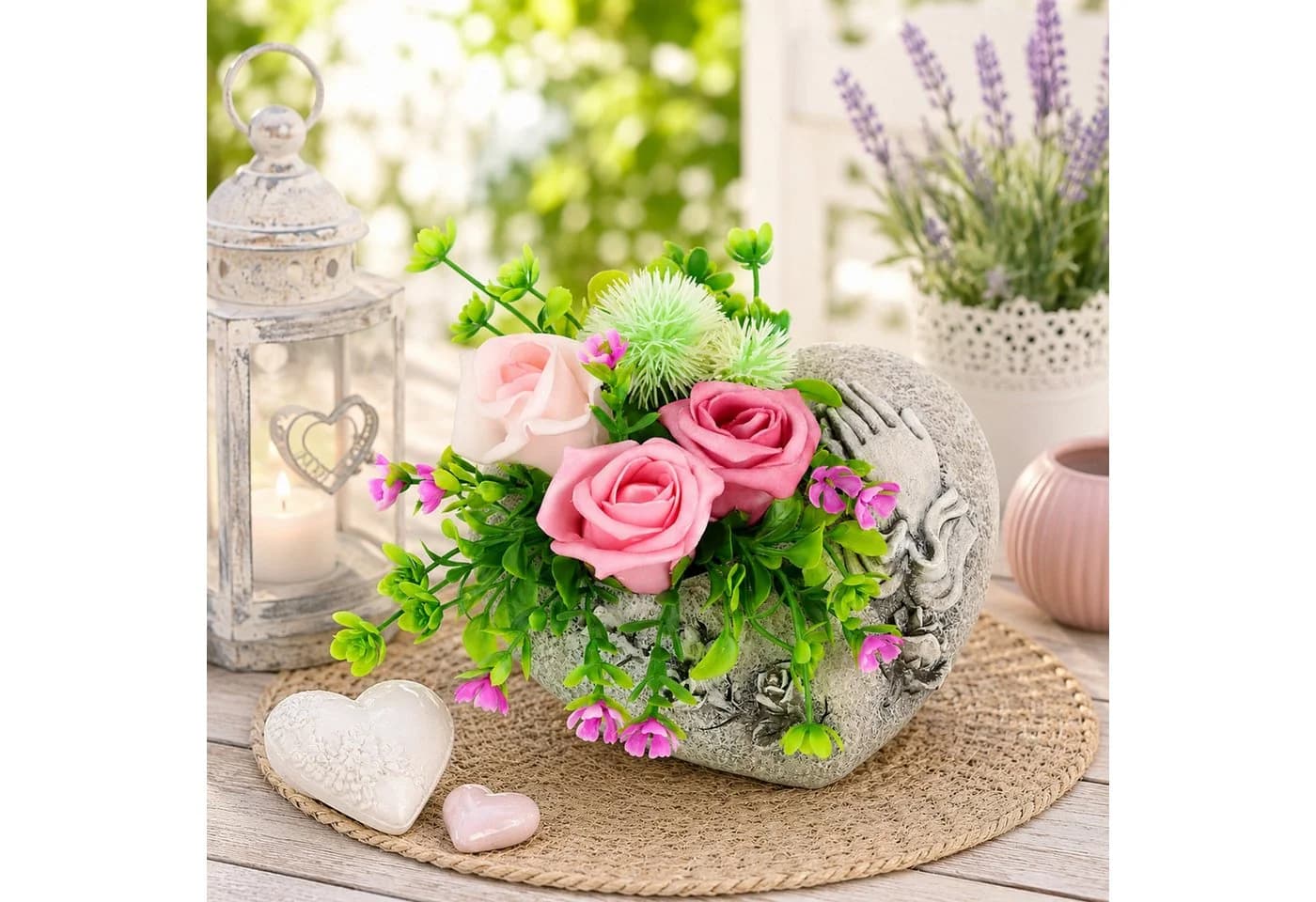 OTTO home Kunstblume Gesteck 'Rosen' in Herz-Pflanzschale Rosa