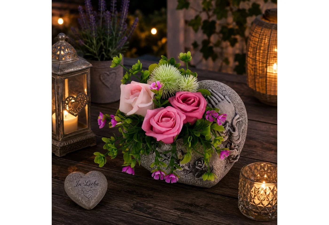 OTTO home Kunstblume Gesteck 'Rosen' in Herz-Pflanzschale Rosa - Bild 3