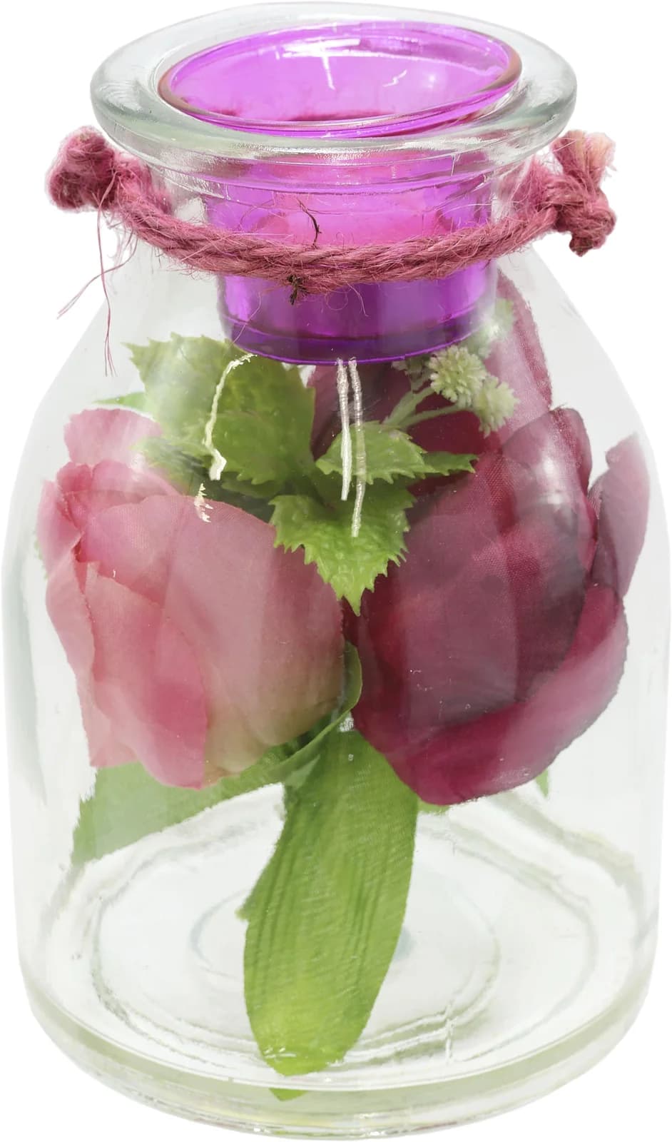 I.GE.A. Teelichthalter Glasgefäß mit Kunstblumen Rosa