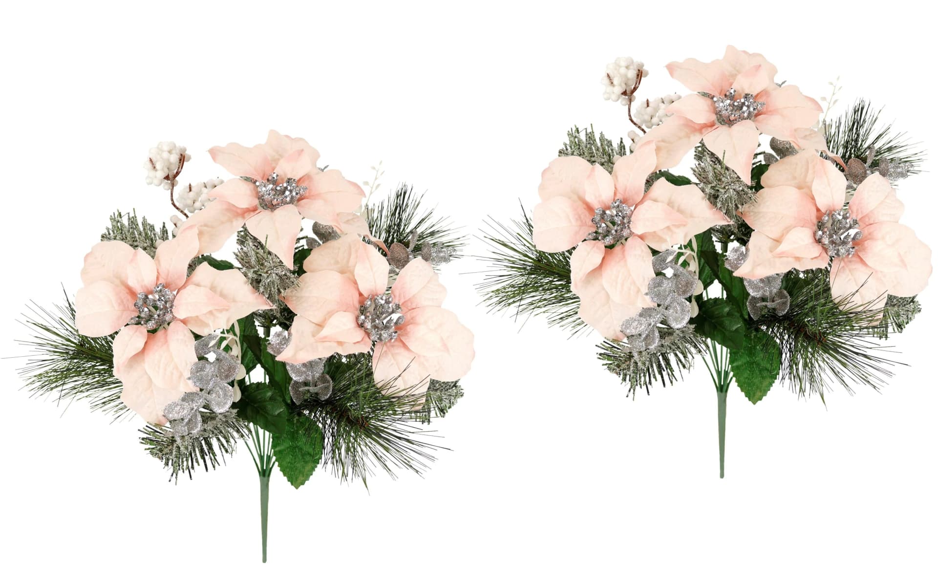 I.GE.A. Kunstblumenstrauß 2er Set Poinsettia Rosa mit Tannenzweigen