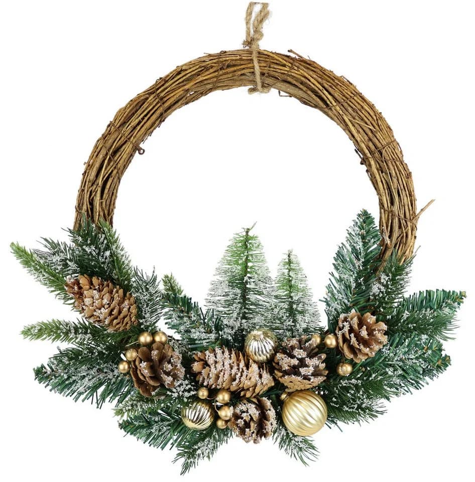 Baur Versand Weihnachtskranz Dekoriert Grün Gold Rattan - Bild 2