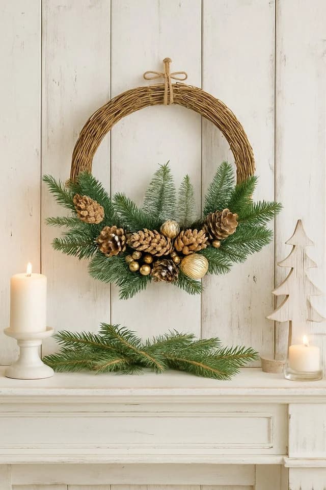 Baur Versand Weihnachtskranz Dekoriert Grün Gold Rattan - Bild 3