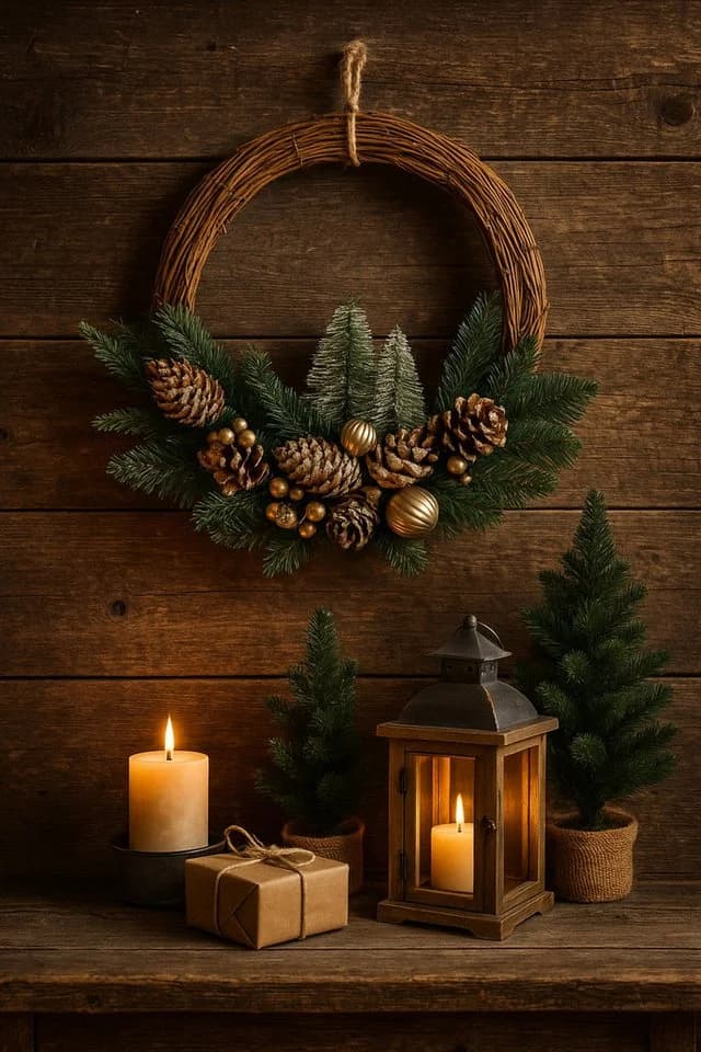 Baur Versand Weihnachtskranz Dekoriert Grün Gold Rattan - Bild 4