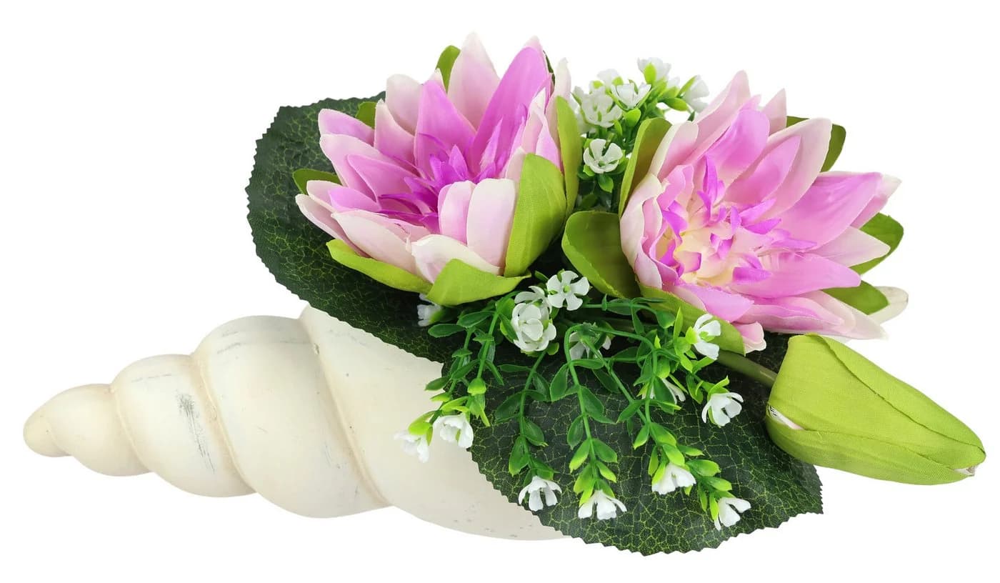 I.GE.A. Kunstblume Lotus in Muschel-Topf Rosa Wasserlilien - Bild 2