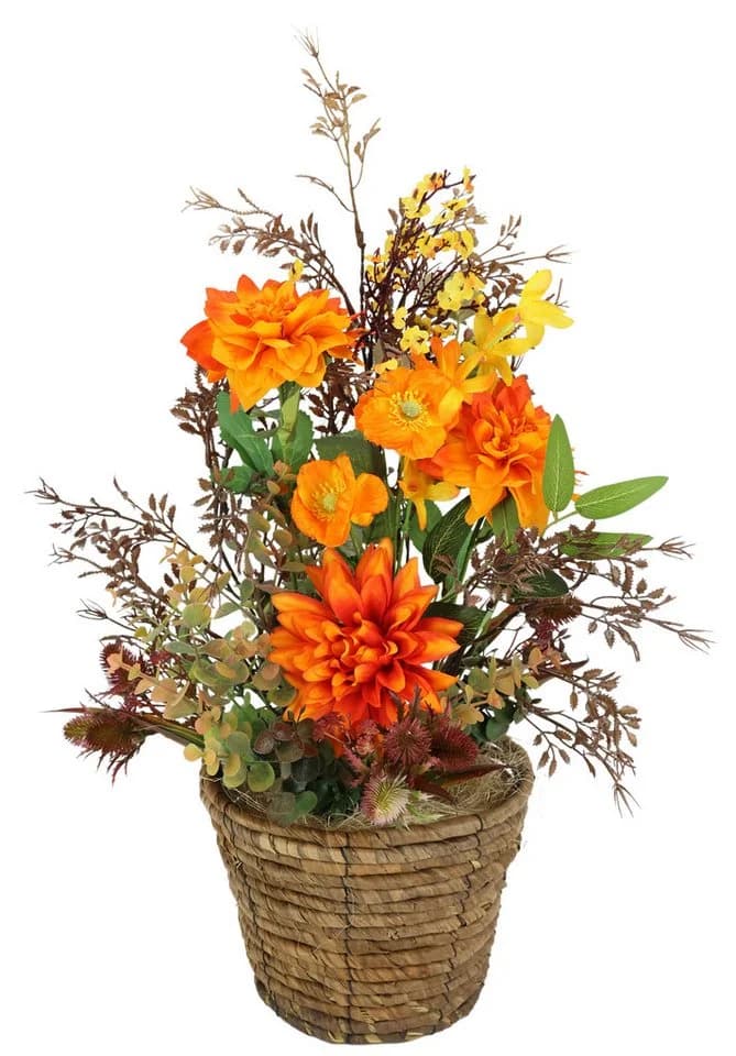 I.GE.A. Kunstblumenarrangement Dahlien Herbstdeko Orange/Rot - Bild 2