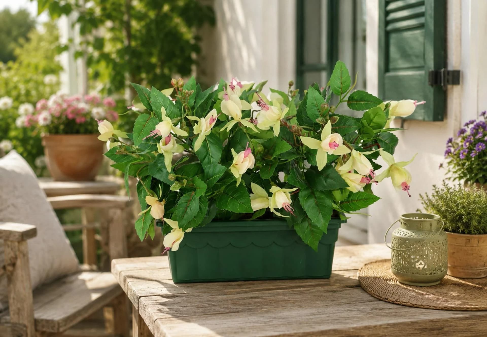I.GE.A. Kunstblume Fuchsien im Kasten 29cm Weiß/Rosa