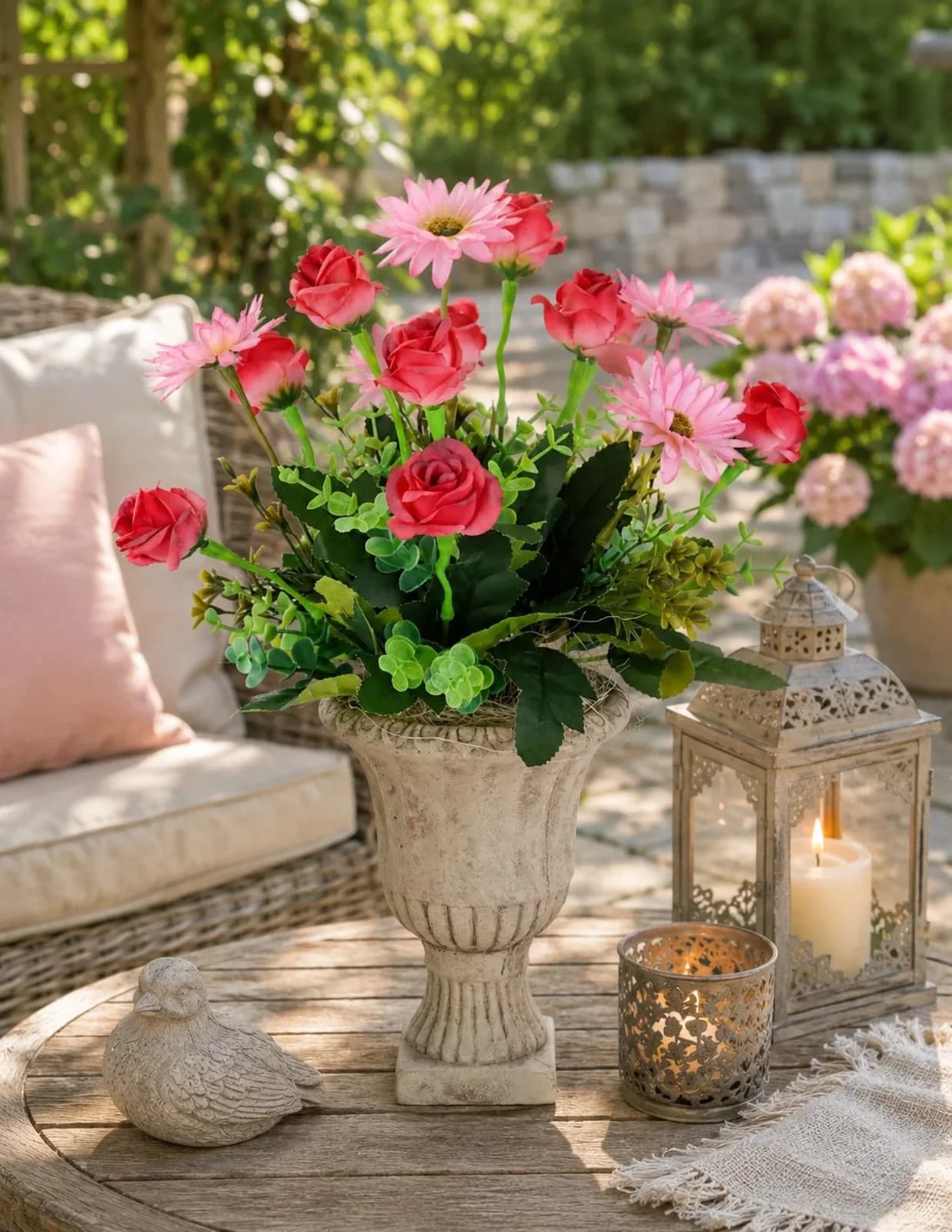I.GE.A. Kunstblume Gesteck Wildrosen im Pokal Rosa