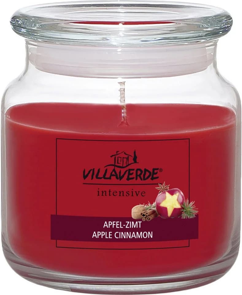 Villa Verde Duftkerze im Glas mit Deckel Apfel-Zimt Rot