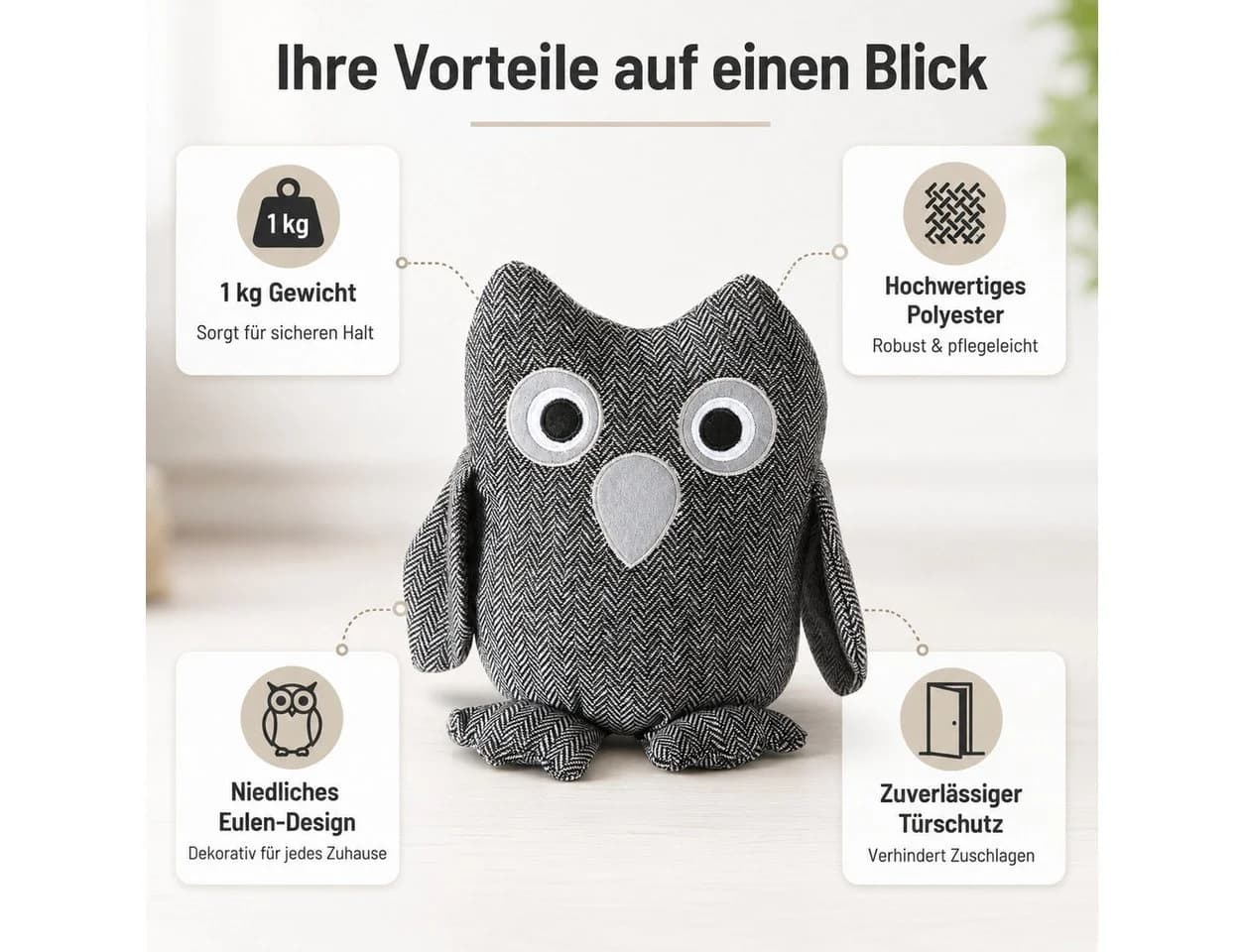 BOLTZE Bodentürstopper Eule aus Stoff mit schwerer Füllung - Bild 3