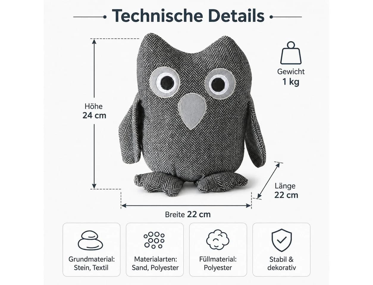 BOLTZE Bodentürstopper Eule aus Stoff mit schwerer Füllung - Bild 5