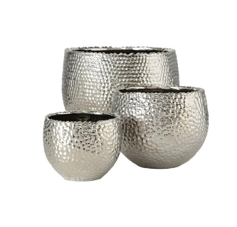 BOLTZE GRUPPE Übertopf Lajos Steingut Silber 3er Set - Bild 2