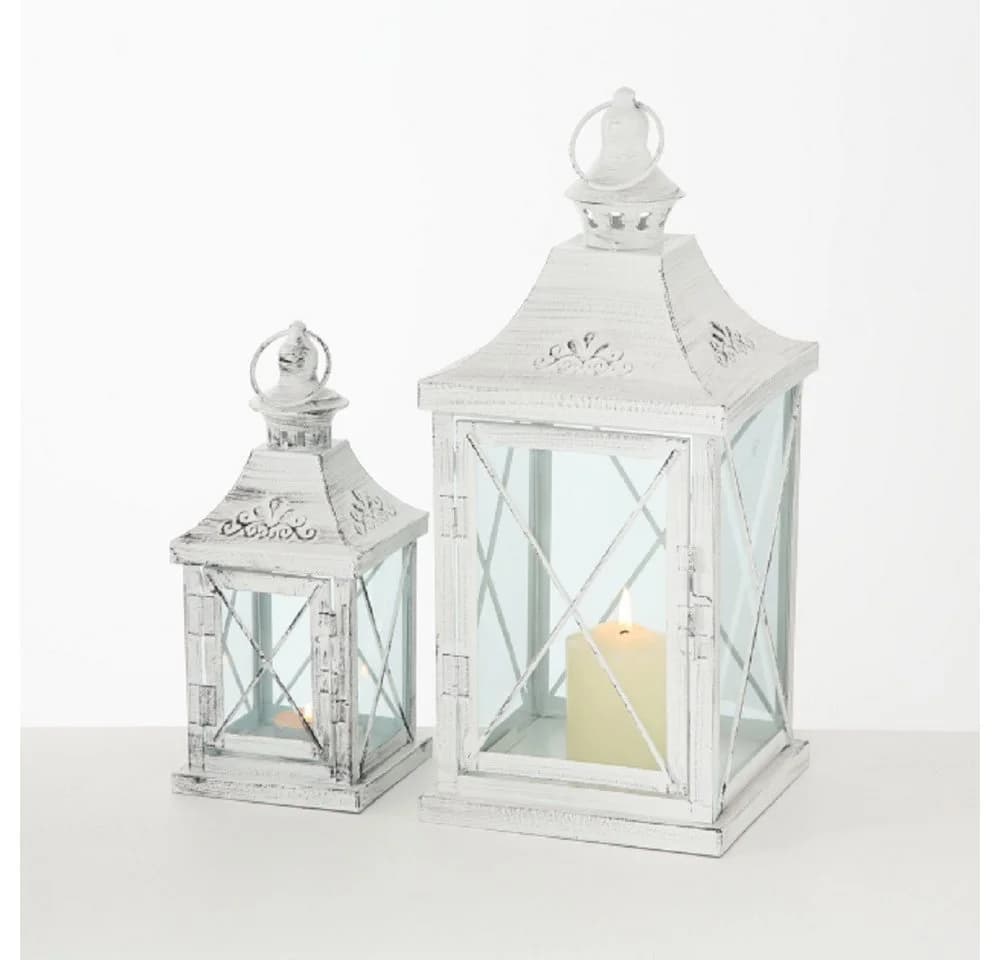 BOLTZE Windlicht Laterne 2er Set Indoor Metall Weiß 40 cm - Bild 2