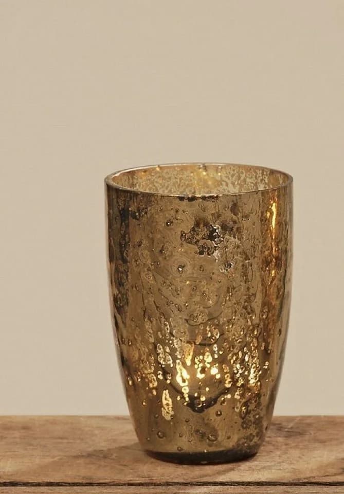 BOLTZE GRUPPE Windlicht Glas lackiert silber/gold H.11 cm
