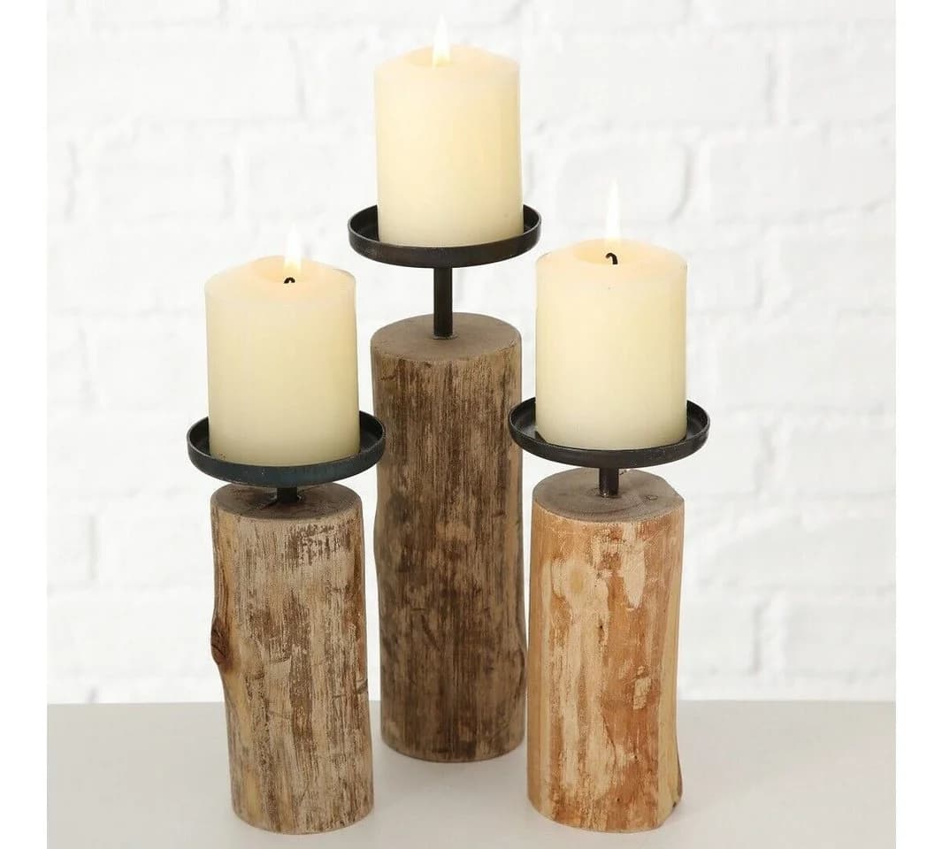 BOLTZE GRUPPE GmbH Kerzenständer Kerzenleuchter Tempe aus Eukalyptus Holz 3er Set - Bild 2
