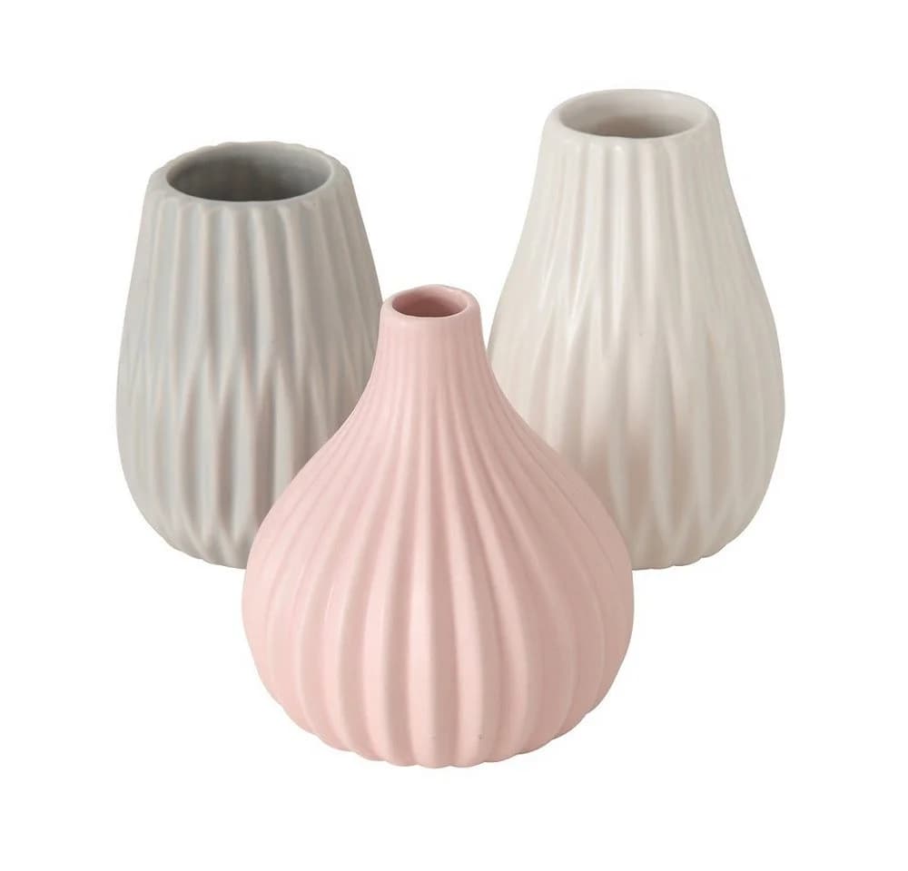 BOLTZE GRUPPE Dekovase Wilma 3er-Set Grau/Rosa/Weiß Steingut