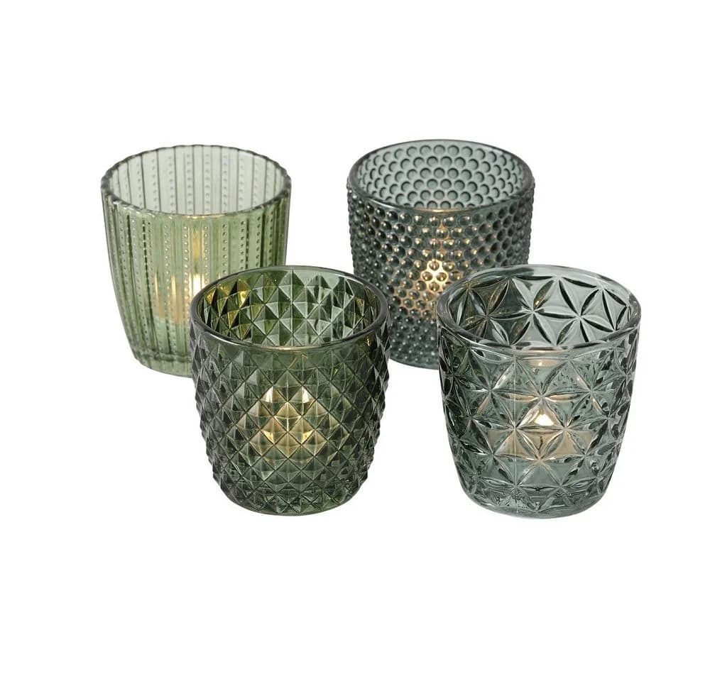 BOLTZE GRUPPE Teelichthalter Set Marilu Glas Grün 4-teilig