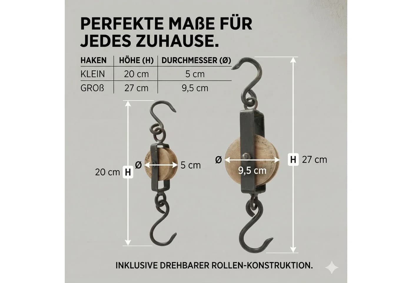 BOLTZE Garderobenhaken "Flaschenzug" 2er-Set Mangoholz Metall - Bild 4