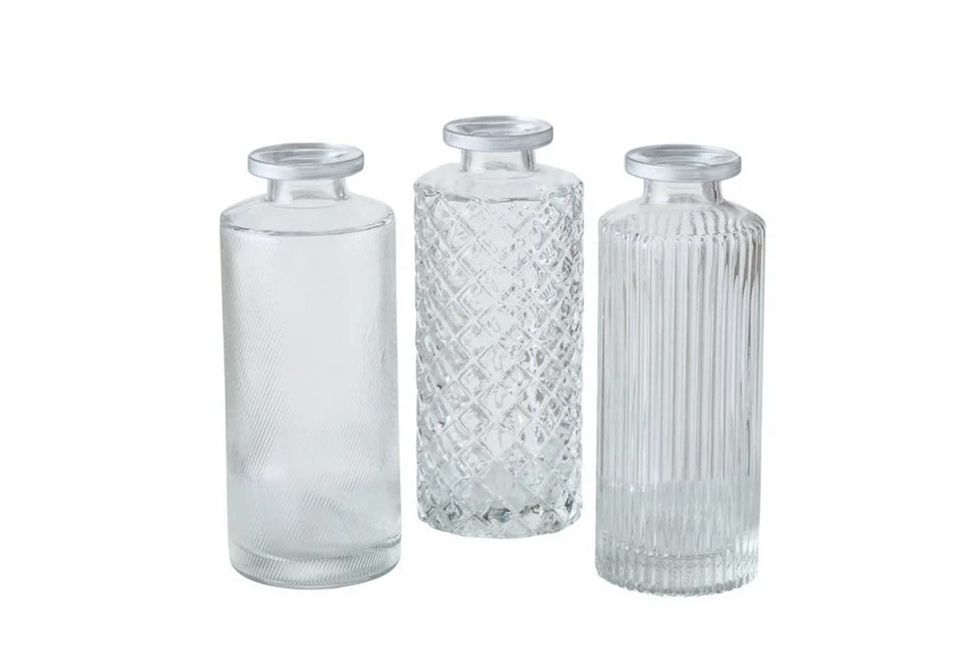 BOLTZE Tischvase 3er Set Glas Flaschenform Relief - Bild 2