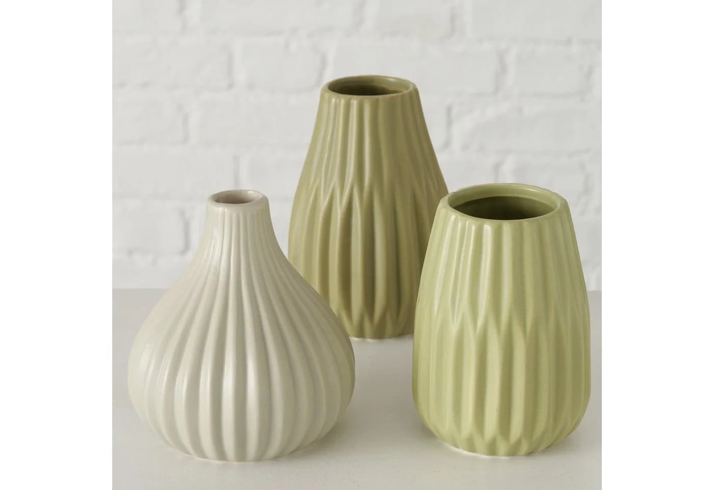 BOLTZE Tischvase Blumenvase aus Keramik 3er Set Mattes Design Grün