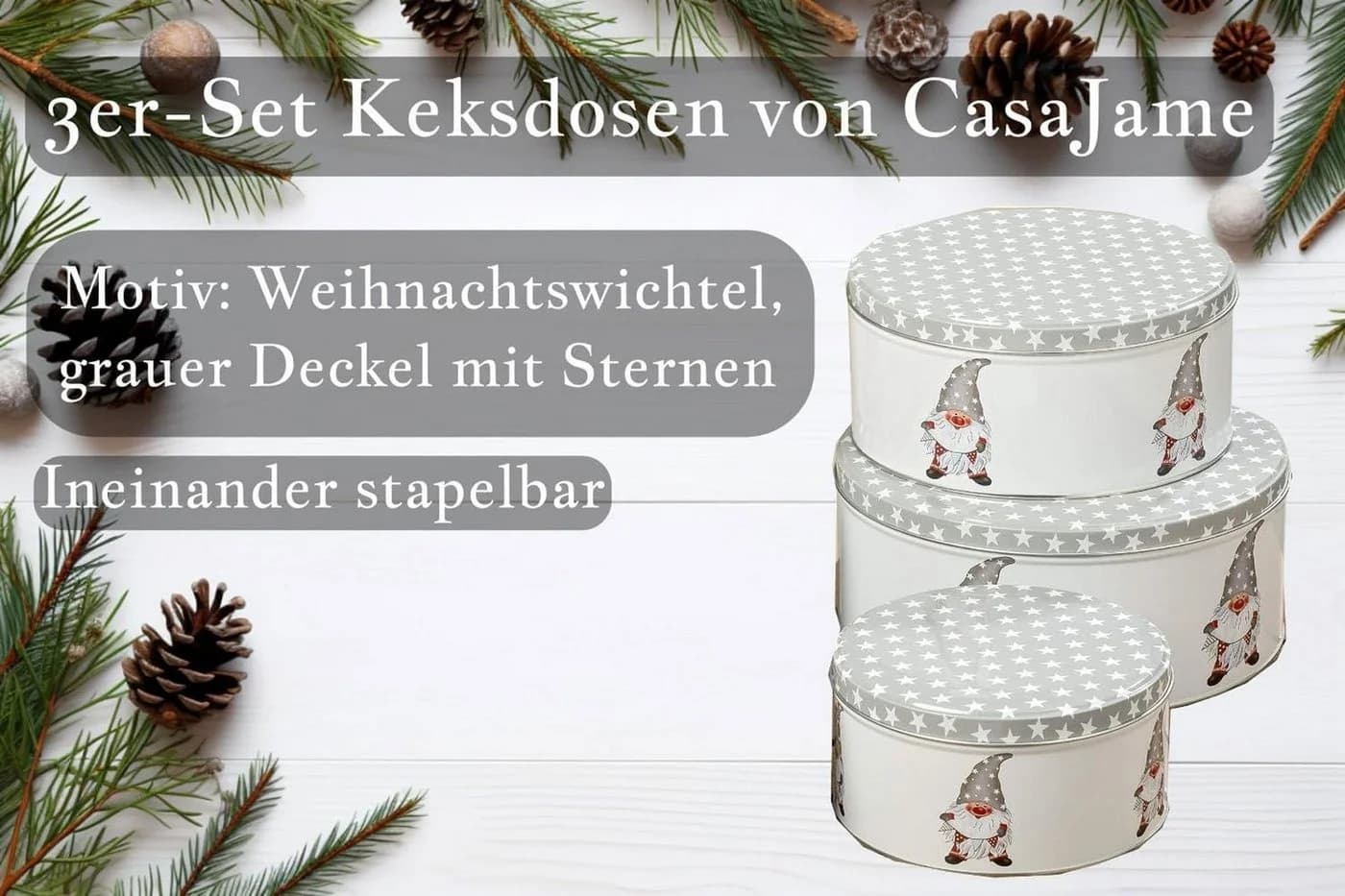 BOLTZE GRUPPE Keksdose CasaJame 3er Set Wichtel grau