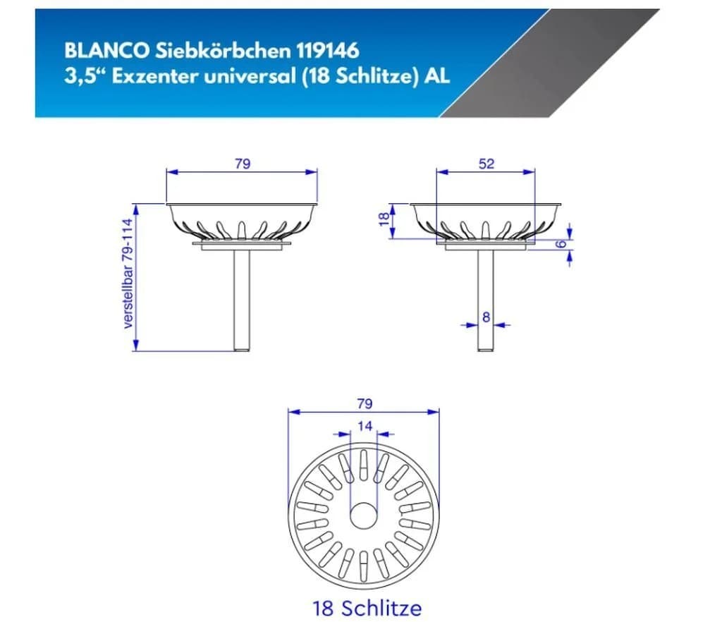 Blanco Universal Siebventil 119146 Edelstahl mit Hubstange - Bild 3