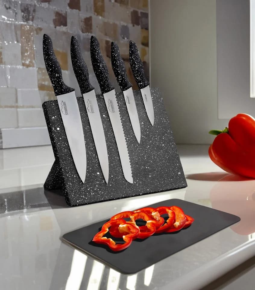 STONELINE Messer-Set Magnet Messerblock 6-teilig Edelstahl Titan