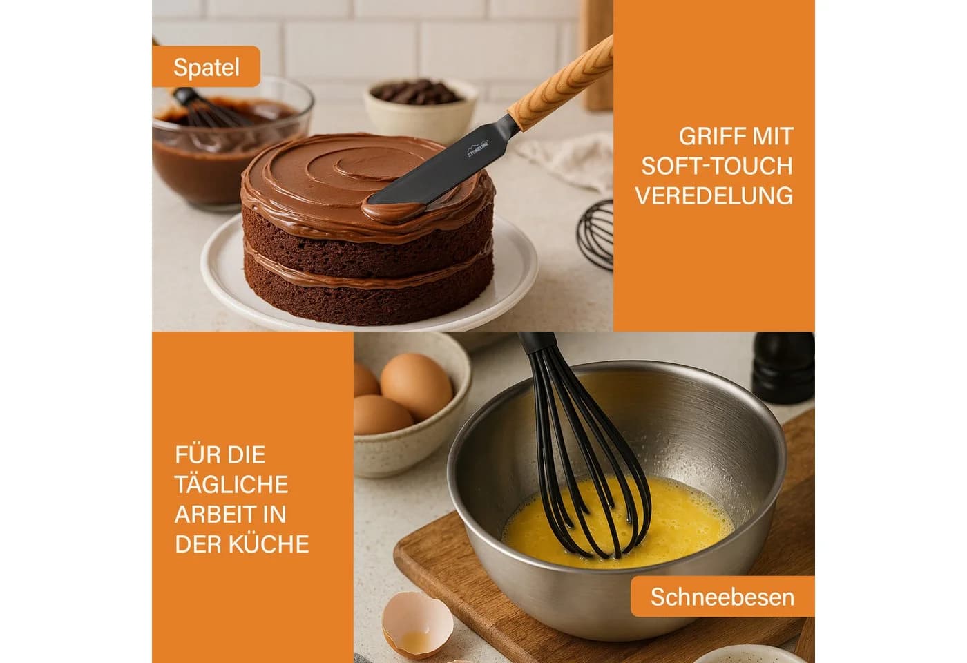 STONELINE Kochbesteck-Set 9-tlg. Schwarz Holzgriff Design - Bild 5