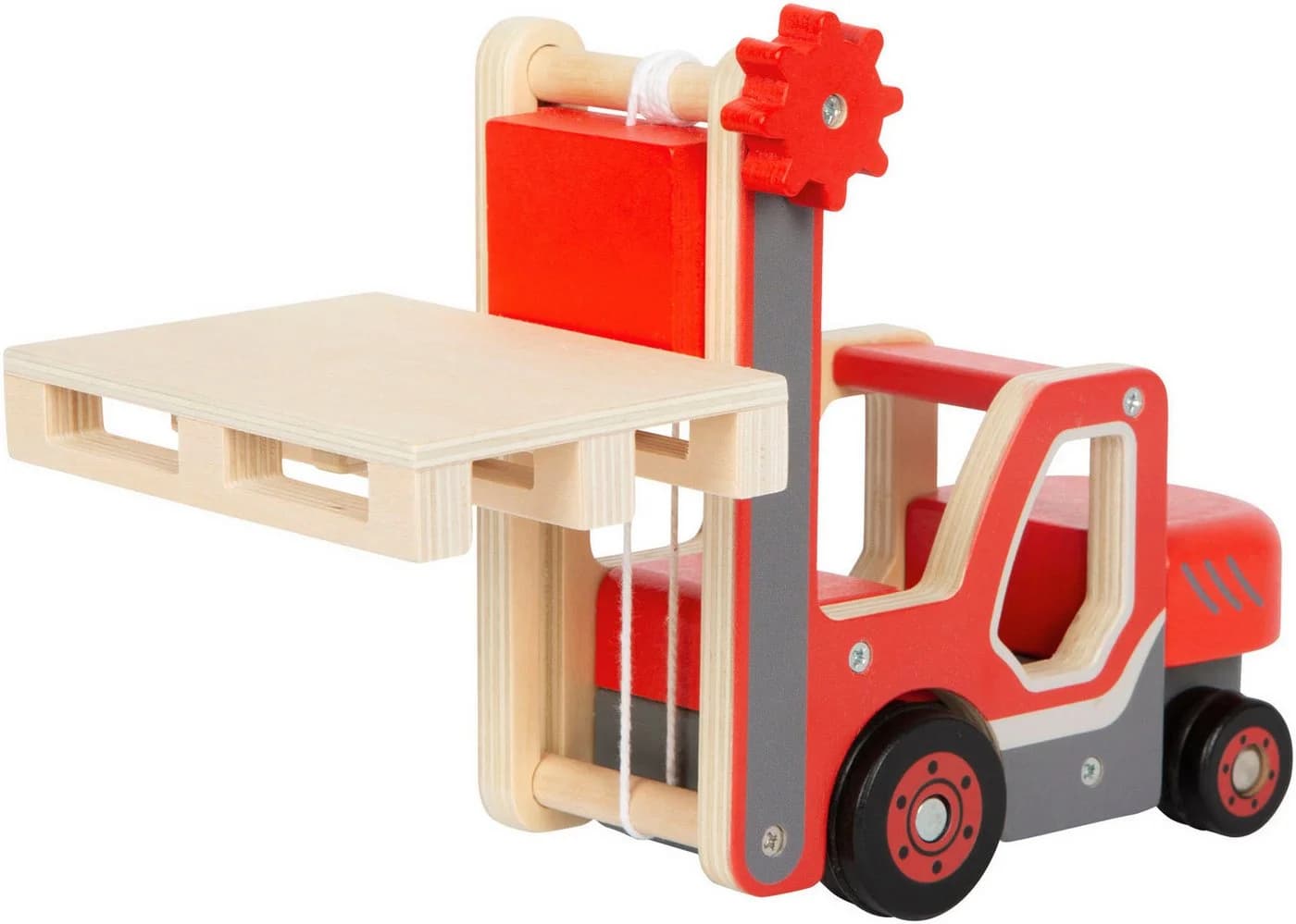 Small Foot Spielzeug-Gabelstapler mit Palette und Seilwinde