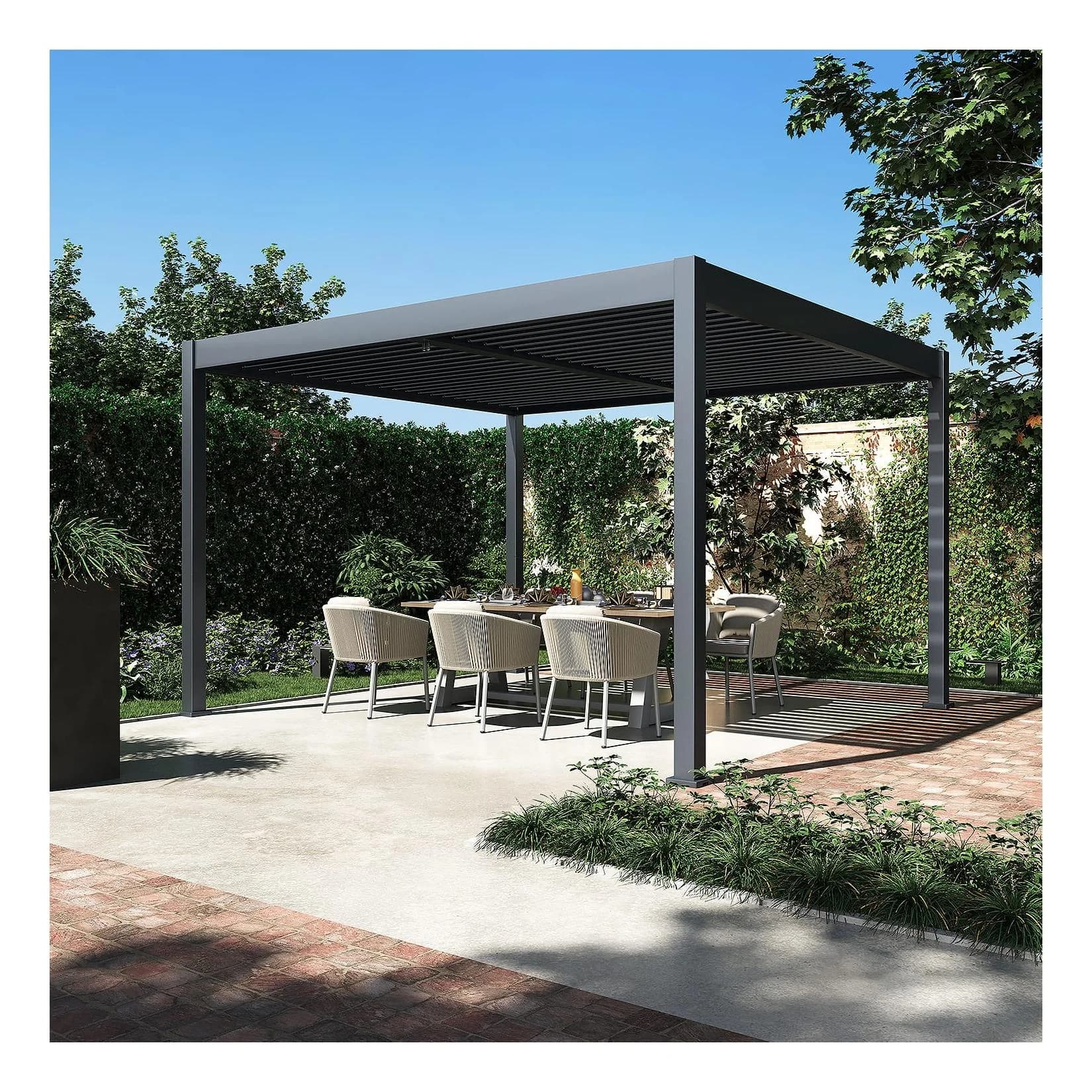 Bellavista Pergola Pavillon mit Lamellen Dach Oasis 3,6 x 4m Anthrazit