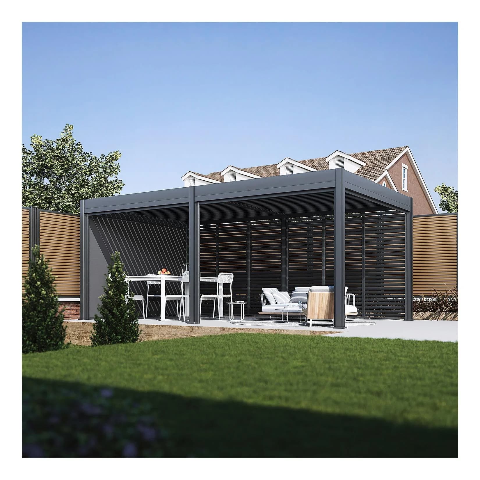 Bellavista Sichtschutzelement für Pergola Pavillon mit Lamellen Dach Oasis Anthrazit