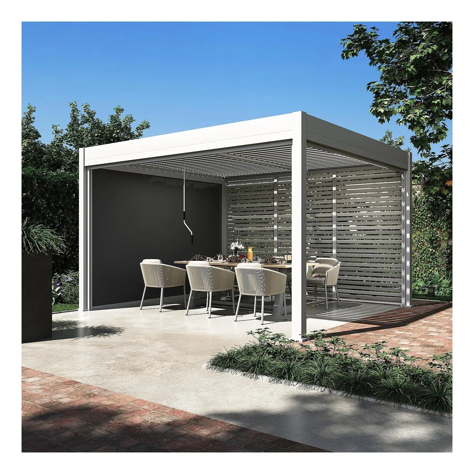 Bellavista Sichtschutzelement für Pergola Pavillon mit Lamellen Dach Oasis Weiß