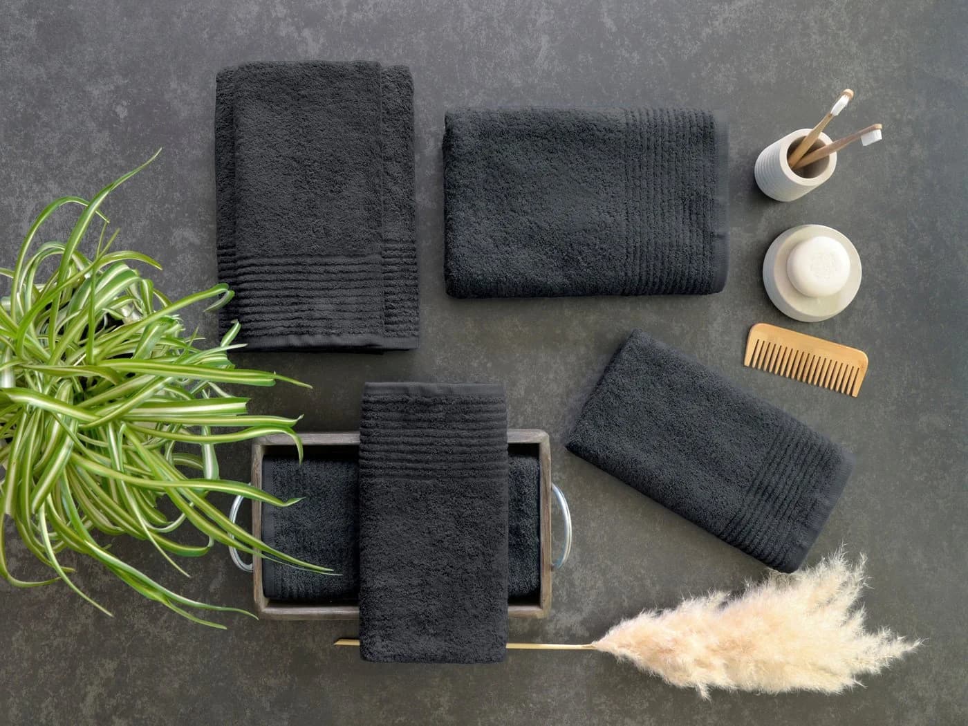 DYCKHOFF Handtuch Set Brillant 6-tlg. Schwarz Walkfrottee