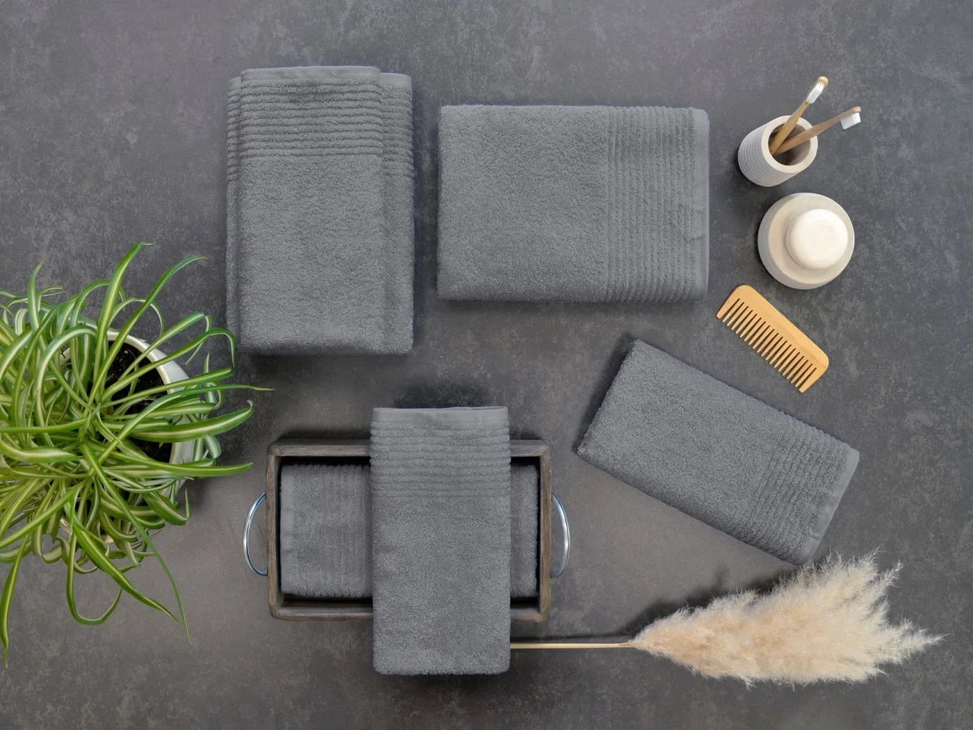 DYCKHOFF Handtuch Set 6-tlg. Grau Walkfrottee mit Bordüre