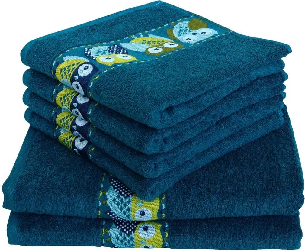 DYCKHOFF Handtuch Set Eulen Petrol 100% Baumwolle 4+2 Handtücher