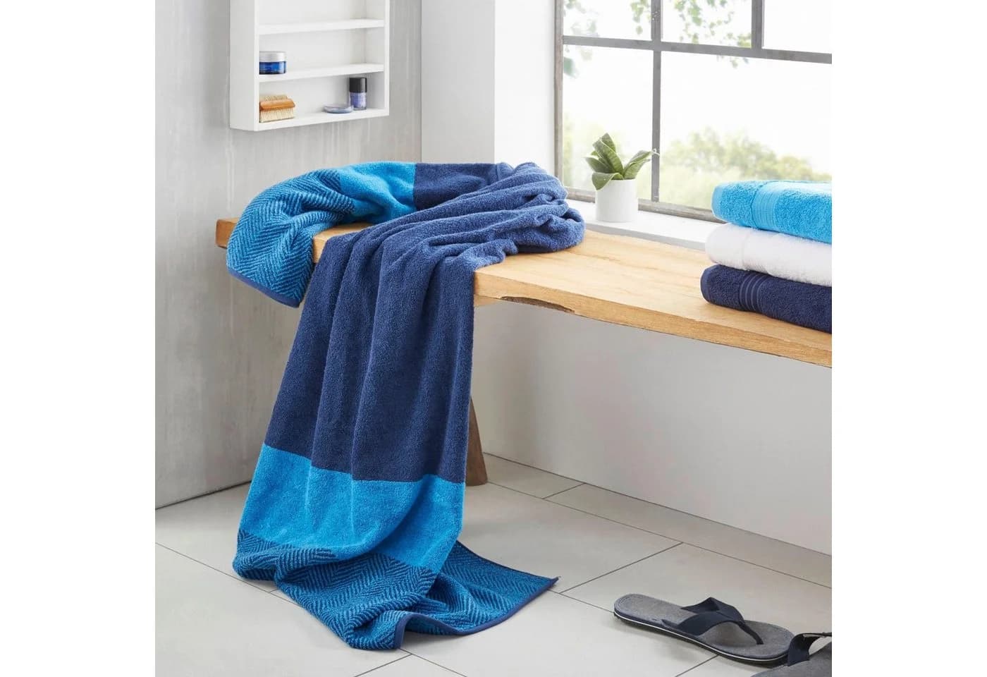 Saunatuch DYCKHOFF Two-Tone Stripe Blau 100x200cm Baumwolle