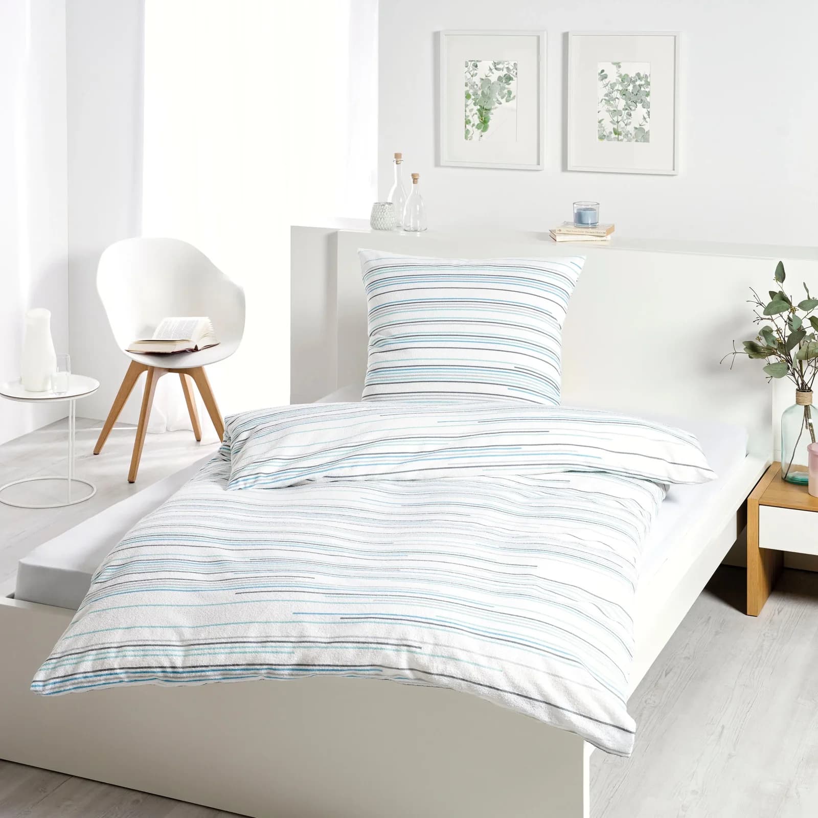 Dyckhoff Bettwäsche Nadelstreifen Blau Türkis Grau Frottee 135x200cm